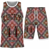 Black and Dark Red Paisley Pattern Design on Basketball Unisex Jersey & Shorts Set