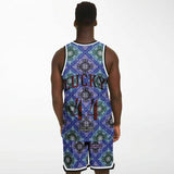 Black and Perfect Blue Paisley Pattern Design on Basketball Unisex Jersey & Shorts Set Black & White Edition