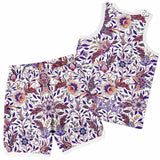 White and Pink with Violet Exotic Floral Pattern Design on Basketball Unisex Jersey & Shorts Set