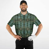 Dark Green Camouflage Design with Ornamental Light Blue Old School Pattern Exclusive Golf Polo Shirt