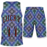 Black and Perfect Blue Paisley Pattern Design on Basketball Unisex Jersey & Shorts Set