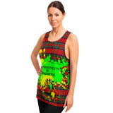 Neon Yellow - Green Splash with Authenticity is Magnetic on Classic Red Tartan Design Unisex Tank Top