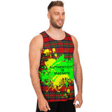 Neon Yellow - Green Splash with Authenticity is Magnetic on Classic Red Tartan Design Unisex Tank Top