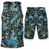Black and Blue Exotic Floral Pattern Design on Basketball Unisex Jersey & Shorts Set
