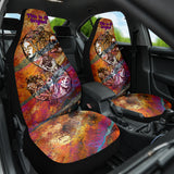 Orange Shiny Glitter Color Marble Stone with Colorful Stripes Design with Dollar Sign, Skull and Sugar Skull Car Seat Cover