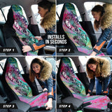 Pink and Light Blue Shiny Glitter Color Marble Stone with Colorful Stripes Design with Dollar Sign, Skull and Sugar Skull Car Seat Cover