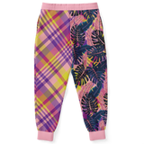 Pink & Grey Tropical Design with Exclusive Purple & Yellow Tartan Style Fashion Unisex Luxury Sweatpants