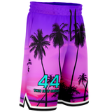 Pink & Violet Sunset with Palm Tree - 44 Lucky Number - Unisex Basketball Shorts