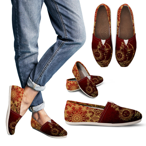 Red Sun And Moon Handcrafted Women's Casual Shoes