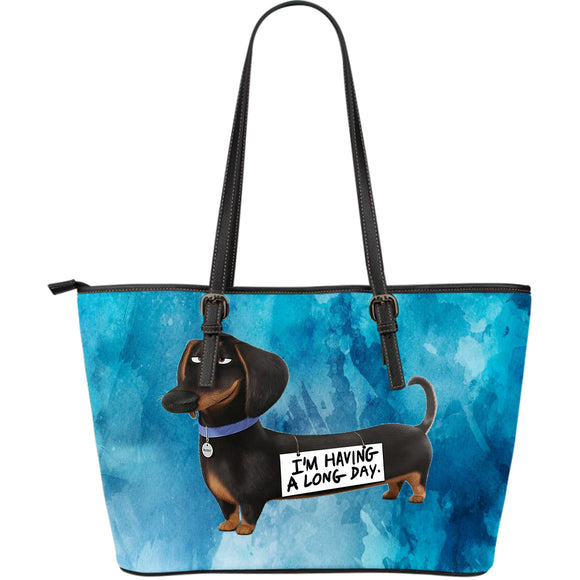 Dachshund Dog Long Day Large Leather Tote Bag