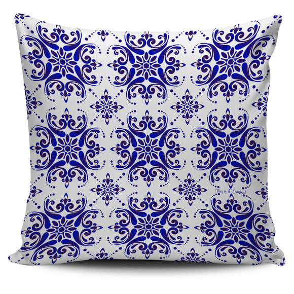 Amazing Traditional White & Blue Ornaments Vibes Three Pillow Cover