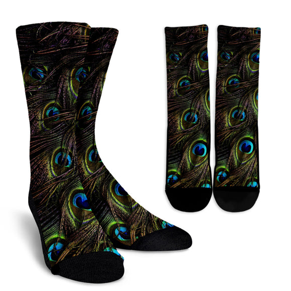 Dark Peacock With Blue Eyes Crew Socks