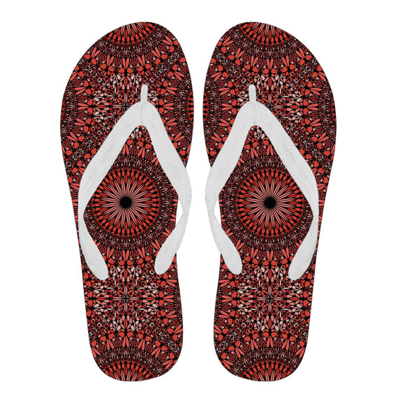 Red Spiritual Mandala Women's Flip Flops