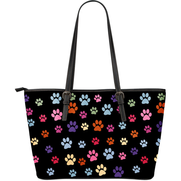 Mixed Lovely Paws Large Leather Tote Bag