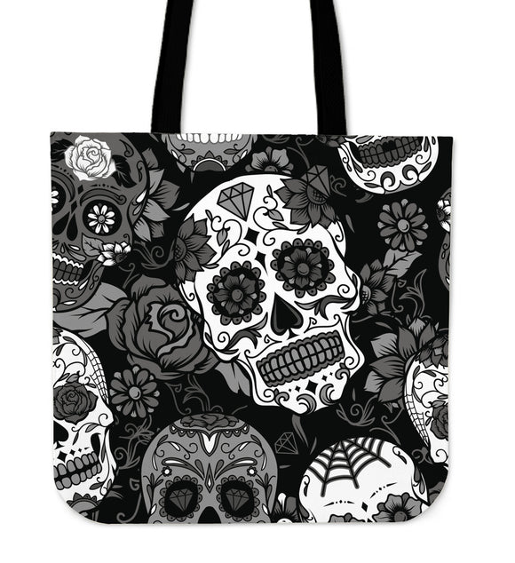 Skull With Grey Roses Cloth Tote Bag