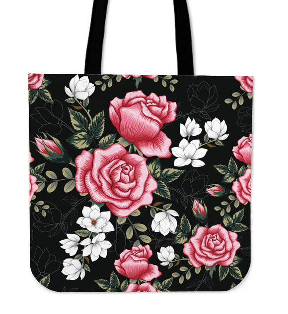 Pink Roses & White Flowers Cloth Tote Bag