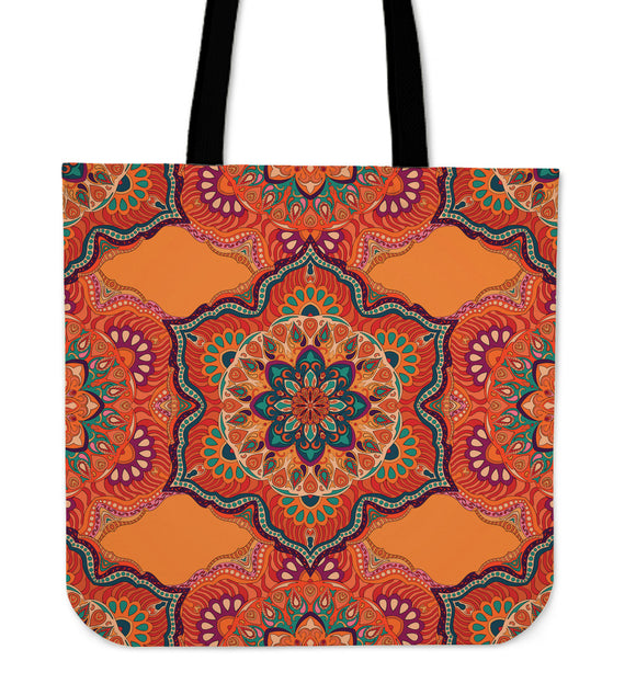Orange Mandala Style Cloth Tote Bag