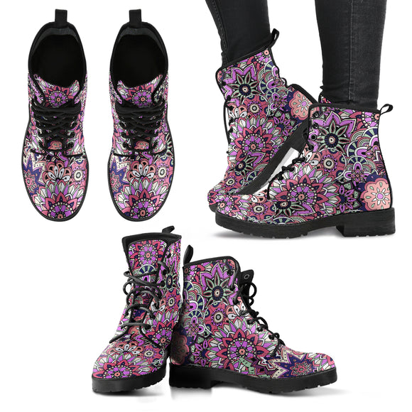 Pink Flower Fractal Mandala Handcrafted Boots