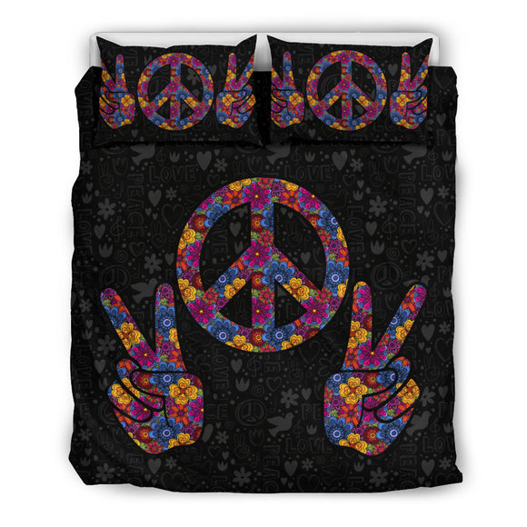 Flowery Black Peace Bedding Set
