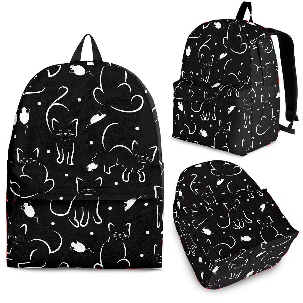 Black Cat Pattern Print Backpack main image 0