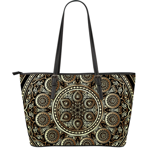 Ornamental Magical Gold Large Leather Tote Bag
