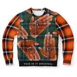 Hand with Magic Blessed Eye Design with Orange Tartan Stylish Pattern Luxury Fashion Unisex Sweatshirt