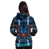 Black & Deep Blue Tartan Design with Ninja Angry Black Panther with Red Roses Luxury  Fashion Hoodie