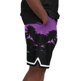 Luxury Violet Sunset Color with Palm Tree - Lucky Neon Green Number 44 - Unisex Basketball Shorts
