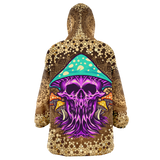 Gold Mandala Design With Psychedelic Violet Skull & Mushrooms XXL Oversized Snug Hoodie