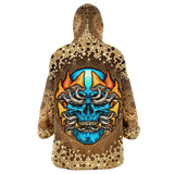 Gold Mandala Design With Psychedelic Light Blue Skull & Mushrooms XXL Oversized Snug Hoodie