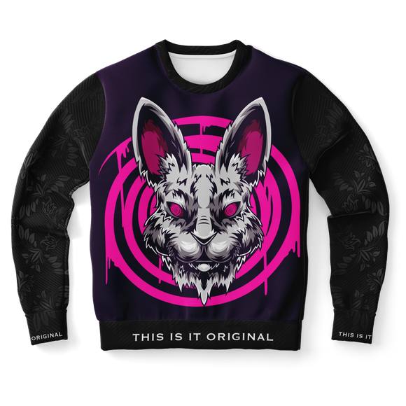 Psychedelic Psycho Rabbit Design with Black Ornamental Sleeve Style Luxury Fashion Sweatshirt