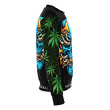 Psychedelic Light Blue Skull with Cannabis Art Work on Sleeves Design Luxury Fashion Unisex Sweatshirt