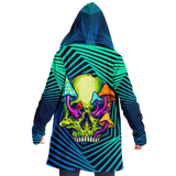 Geometric Explosion Deep Blue & Light Blue with Psychedelic Neon Green & Mushrooms Skull Cloak