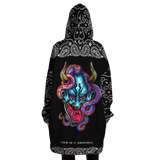 Colorful Tattoo Devil Design with Black Paisley Bandana Sleeve Style XXL Oversized Snug Hoodie