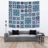 Luxury Magic Blue Mosaic Mandala Design Wall Tapestry