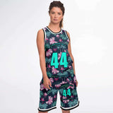 Tropical Palm Tree & Pink Lovely Flower with Blue Vibe Unisex Basketball Set
