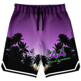 Luxury Violet Sunset Color with Palm Tree - Lucky Neon Green Number 44 - Unisex Basketball Shorts
