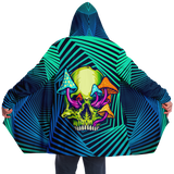 Geometric Explosion Deep Blue & Light Blue with Psychedelic Neon Green & Mushrooms Skull Cloak