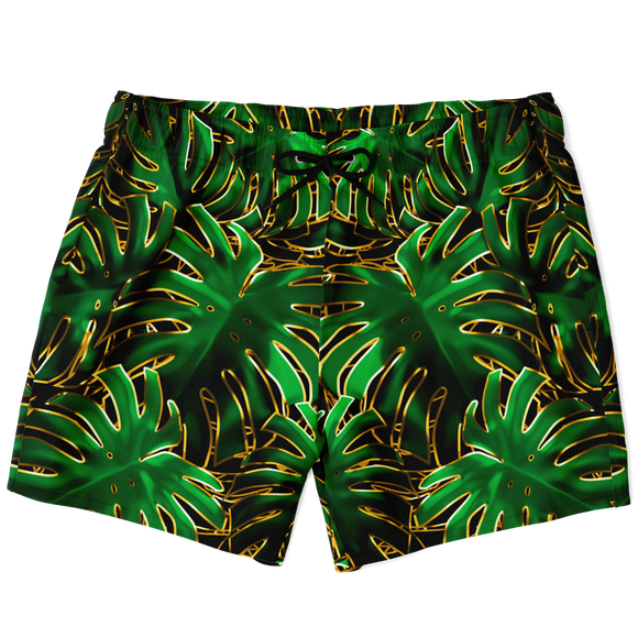 Magic Tropical Green Leaves X Golden Effect Luxury Swim Trunks For Men's