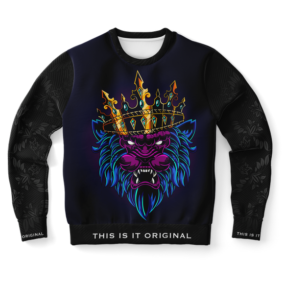 Angry King Lion Design with Black Ornamental Sleeve Style Luxury Fashion Sweatshirt