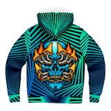 Geometric Explosion Deep Blue & Light Blue with Psychedelic Light Blue Skull Micro Fleece Zip-up