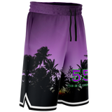 Luxury Violet Sunset Color with Palm Tree - Lucky Neon Green Number 55 - Unisex Basketball Shorts