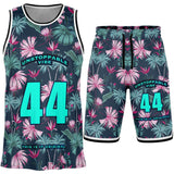 Tropical Palm Tree & Pink Lovely Flower with Blue Vibe Unisex Basketball Set