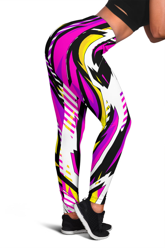 Racing Style Pink & White Colorful Vibe Women's Leggings
