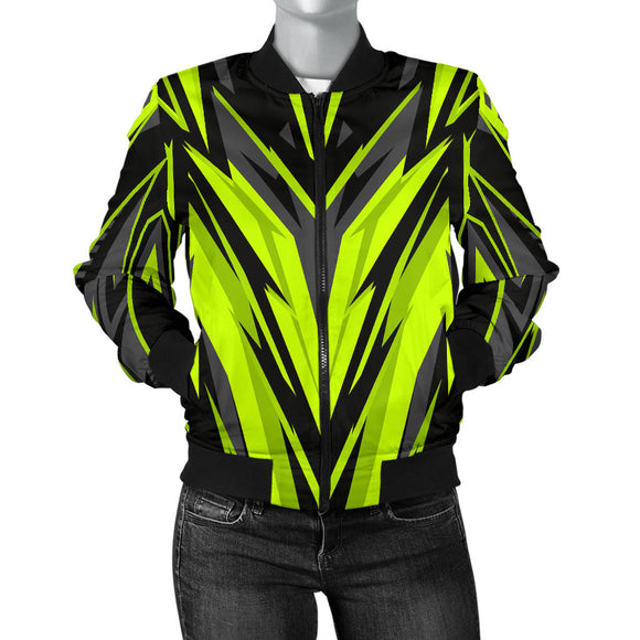 Racing Style Neon Green & Black Women's Bomber Jacket