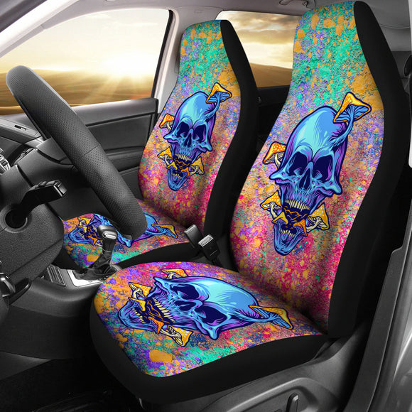 Psychedelic Design With Dark Blue Skull & Mushrooms Car Seat Cover