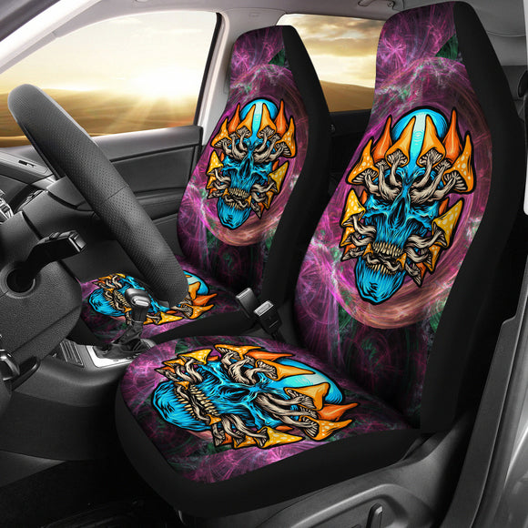 Rave Psychedelic Design With Light Blue Skull & Mushrooms Car Seat Cover
