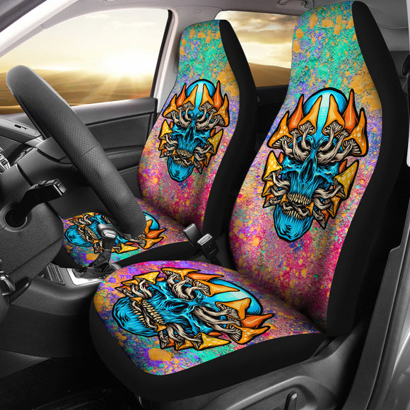 Psychedelic Design With Light Blue Skull & Mushrooms Car Seat Cover