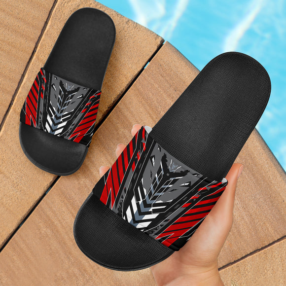 Racing Style Grey & Wild Red Slide Sandals
