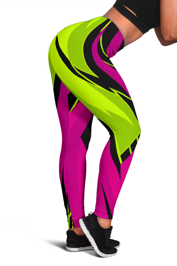 Racing Style Neon Green & Pink Vibe Women's Leggings